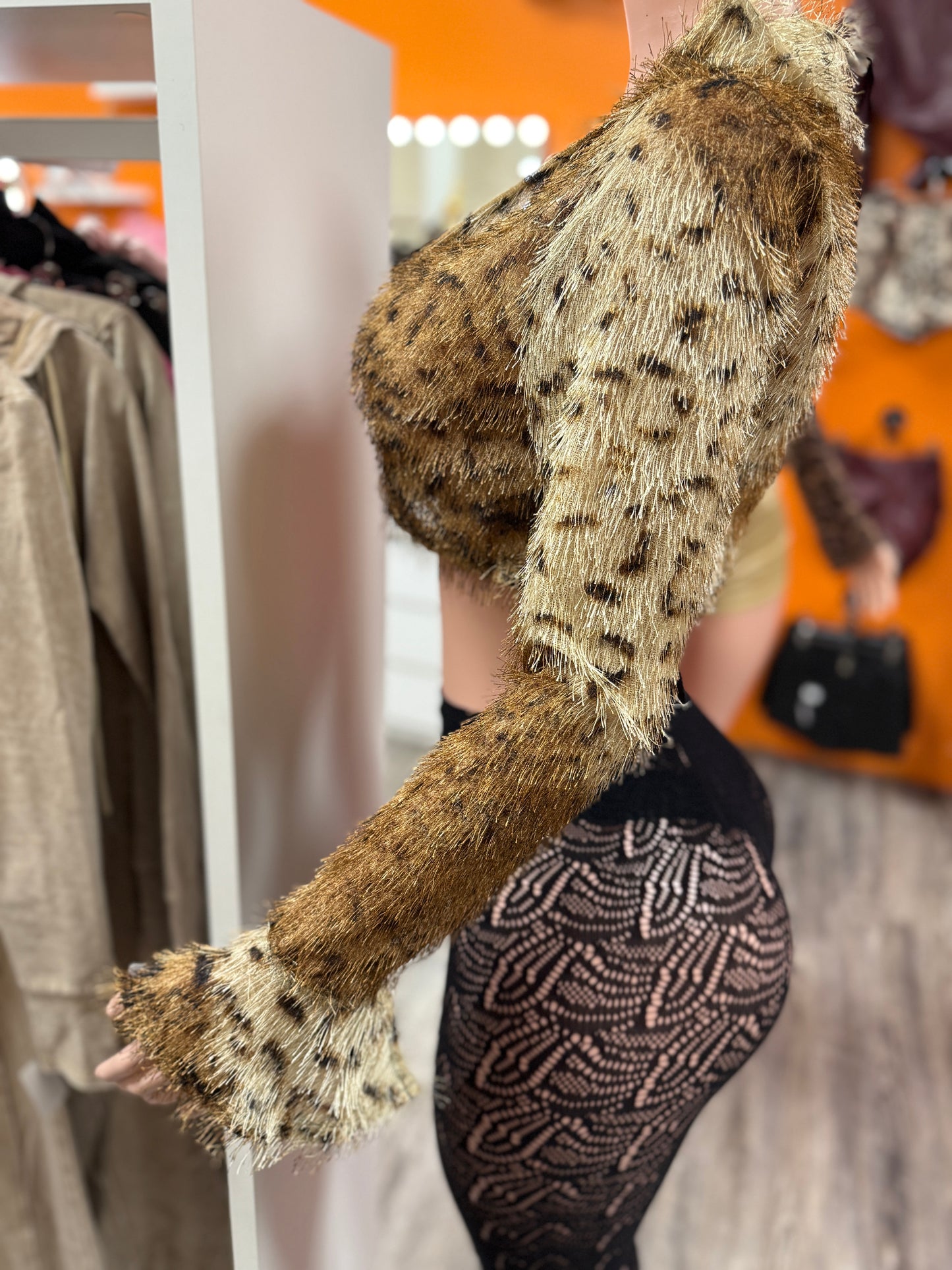 Fuzzy Leopard Crop Top