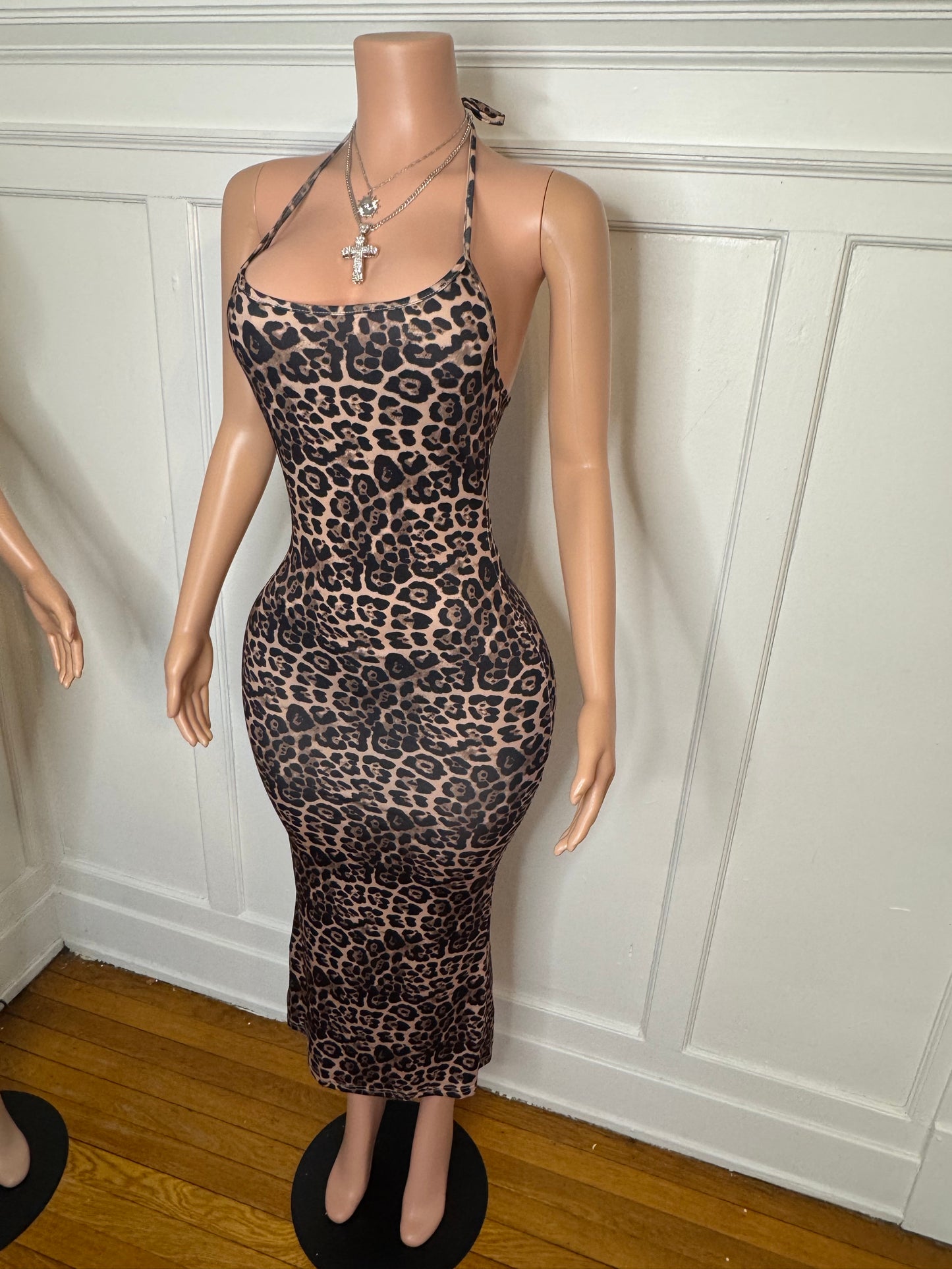 Leopard Maxi Halter Dress