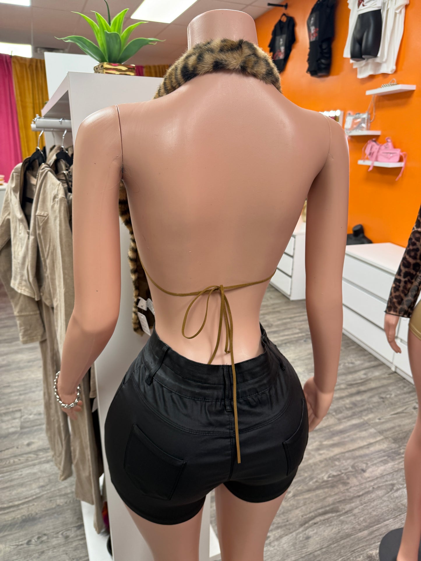 Leopard Fur Backless Top
