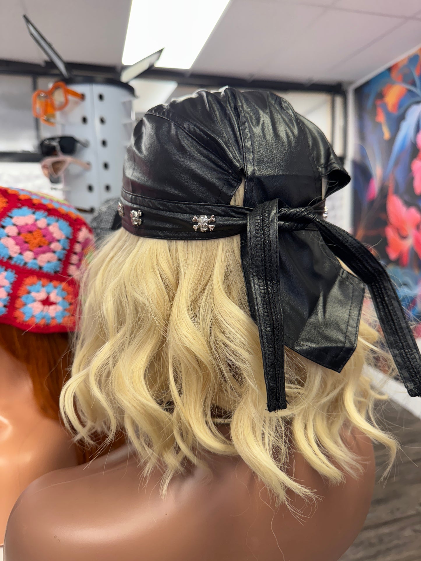 Biker Leather Bandana Cap