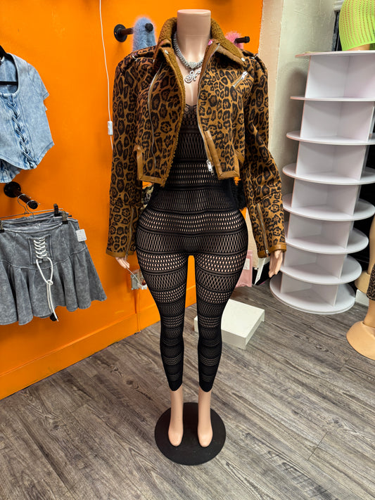 Teddy Fur Lined Leopard Jacket