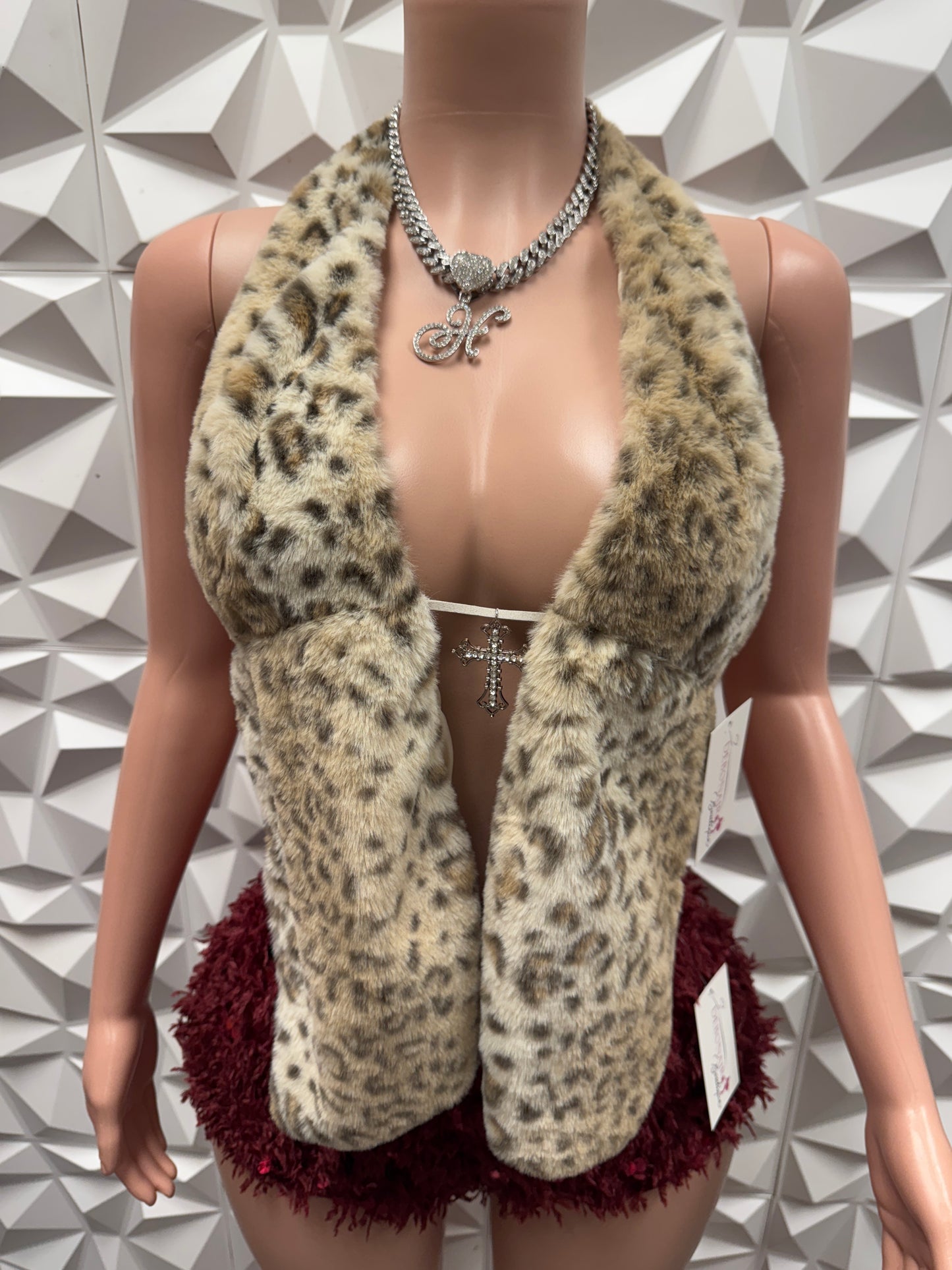 Nude Mix Fur Backless Top