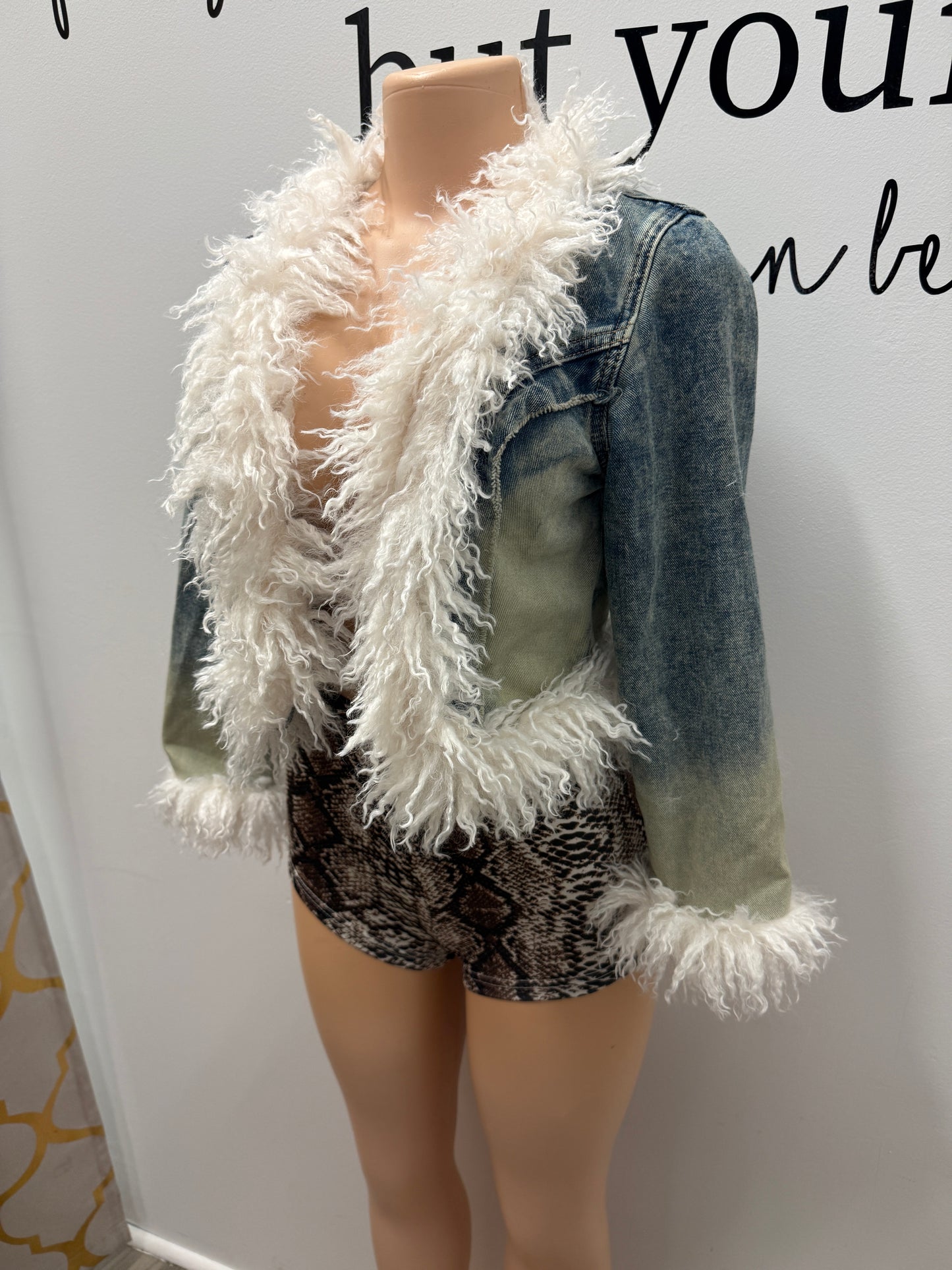 Snow Luxe Denim Fur Trim Jacket