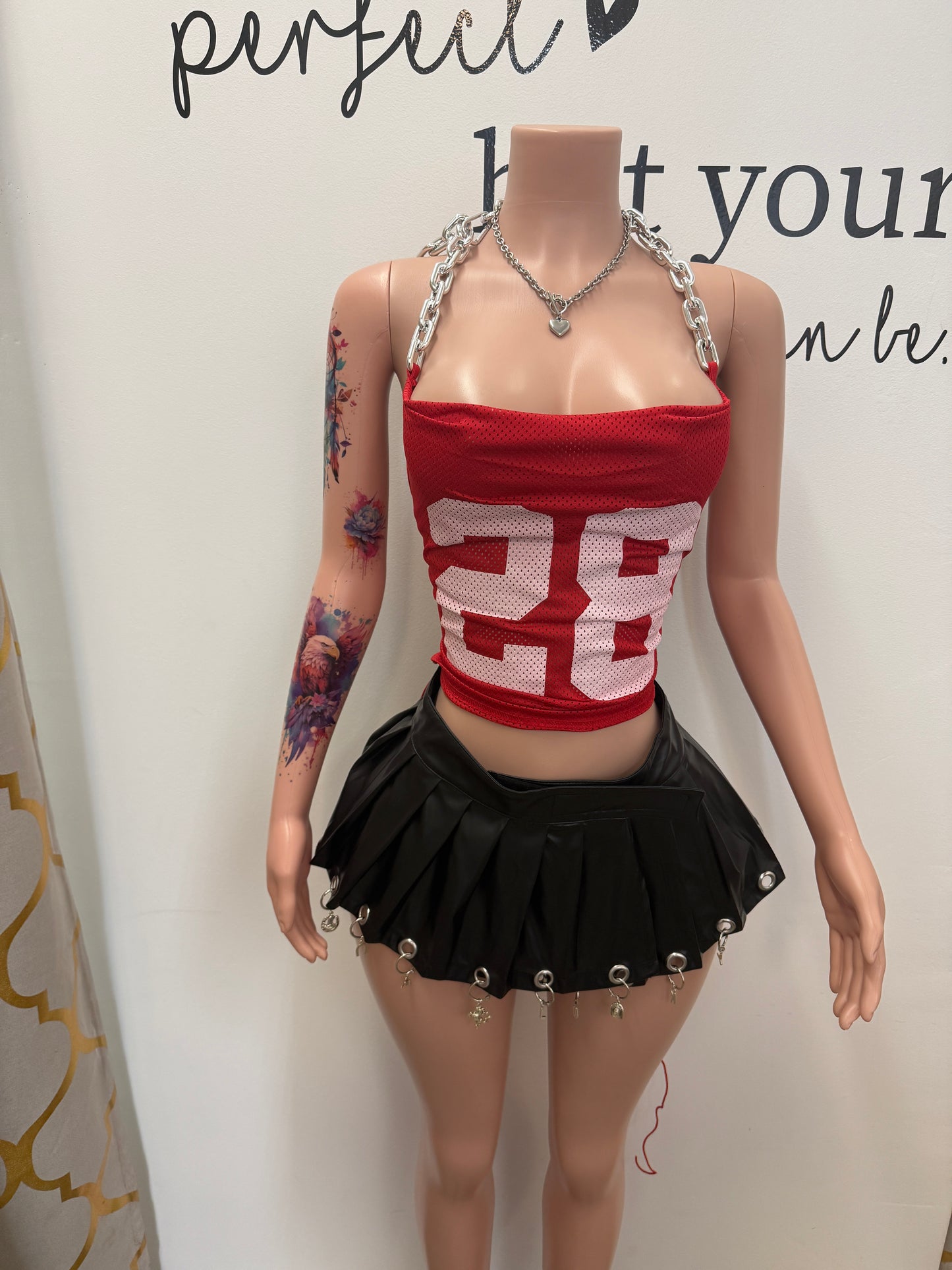 Game Day Baddie Lace-Up Jersey Top (Red/White)