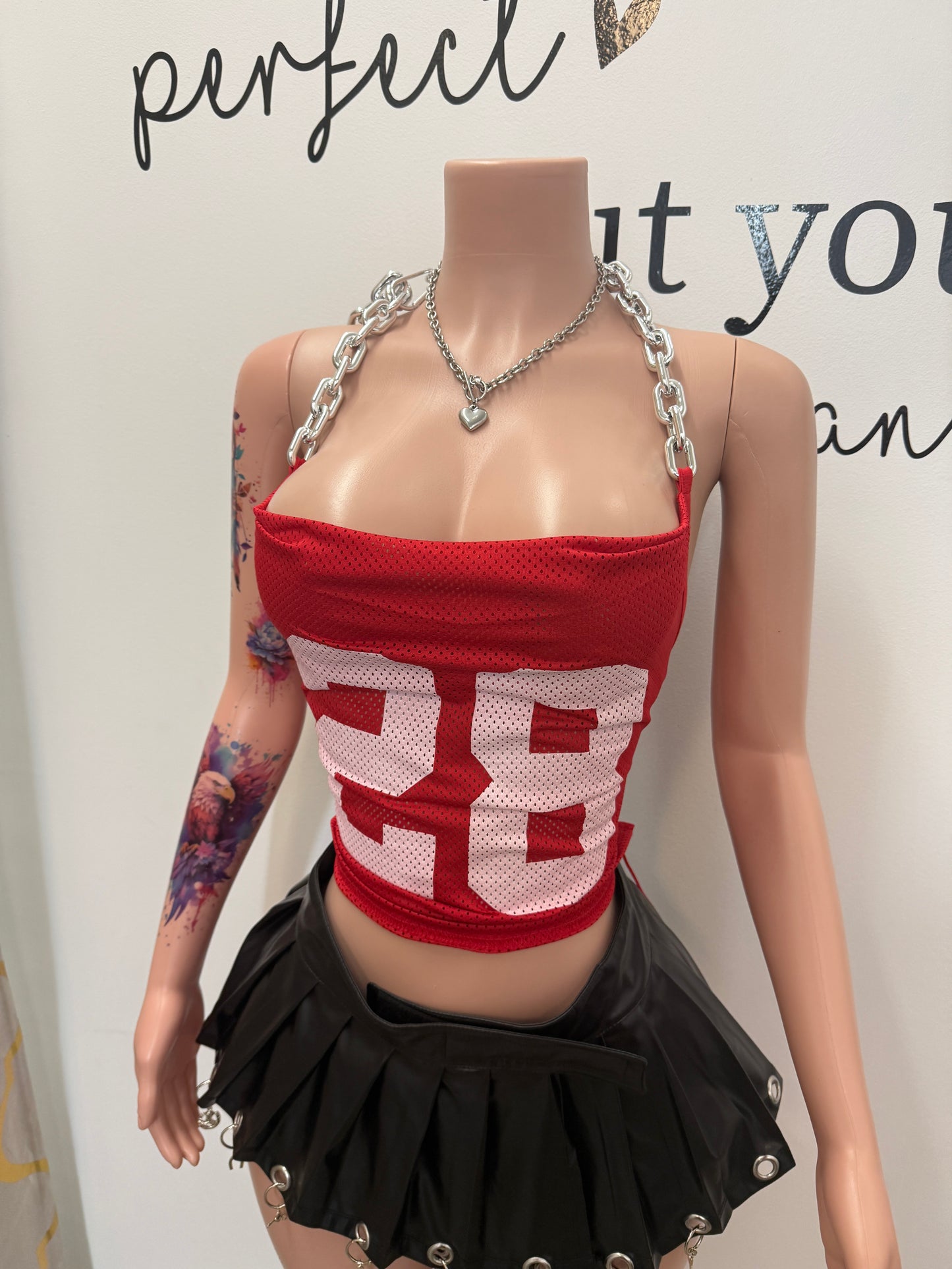 Game Day Baddie Lace-Up Jersey Top (Red/White)