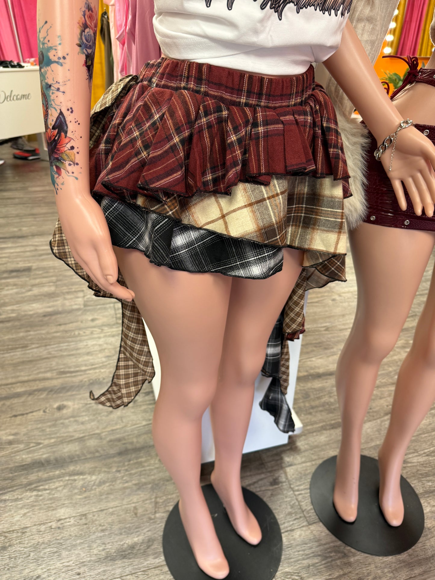 Unique plaid asymmetrical skort