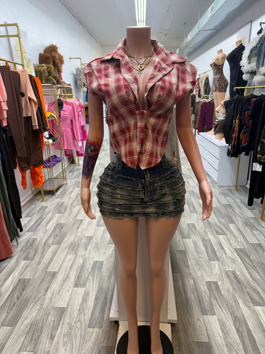 Snatched Denim Micro Mini Skort (Distressed High Waist)