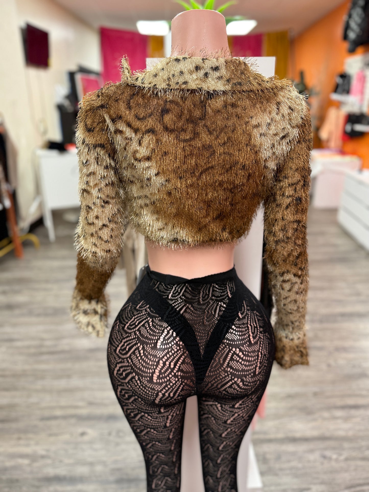 Fuzzy Leopard Crop Top