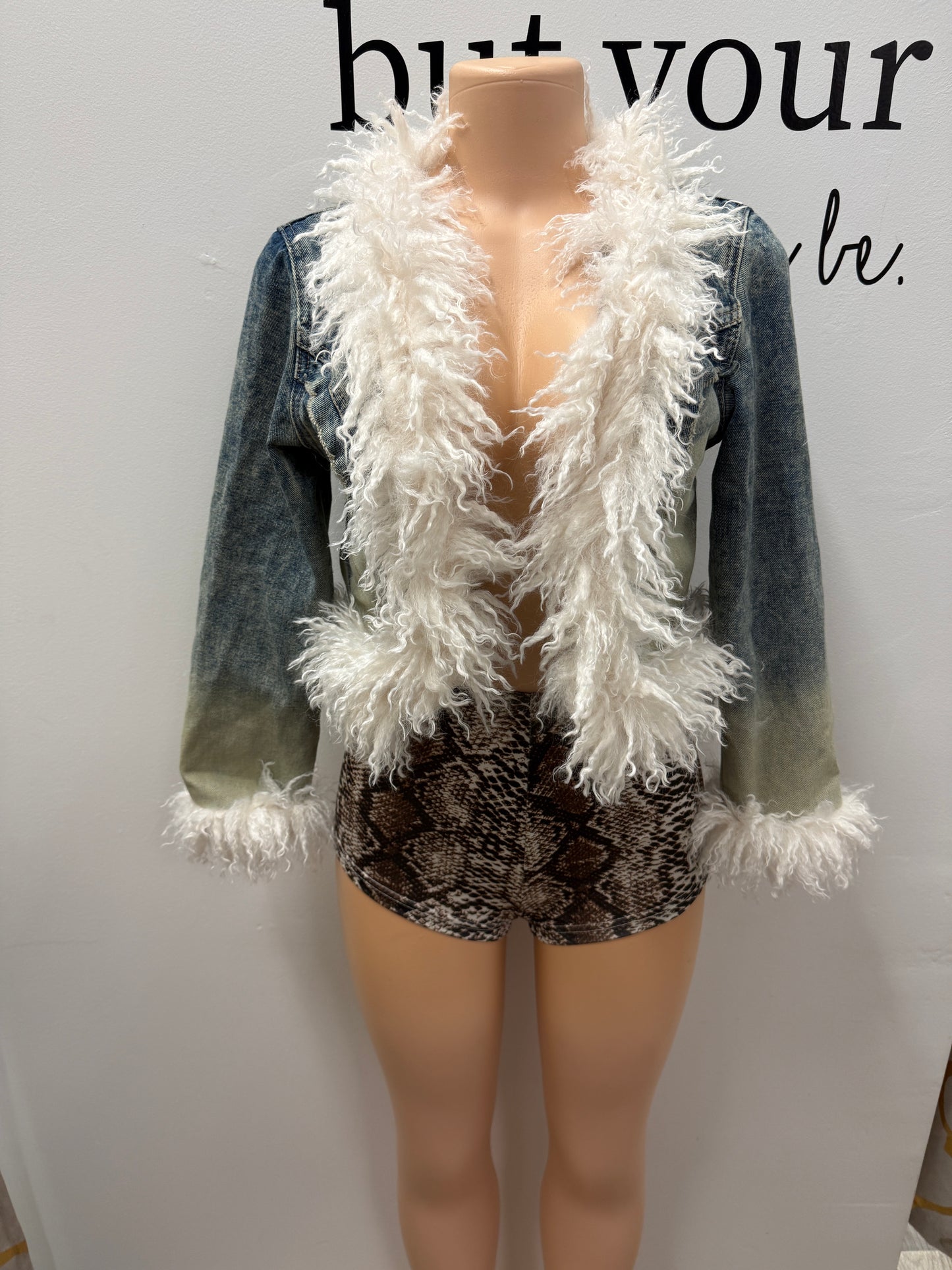 Snow Luxe Denim Fur Trim Jacket