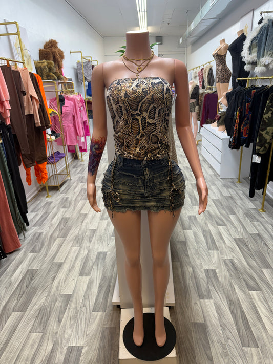 Wild Snatch Snake Print Tube Top – Adjustable Side Tie Strapless Top
