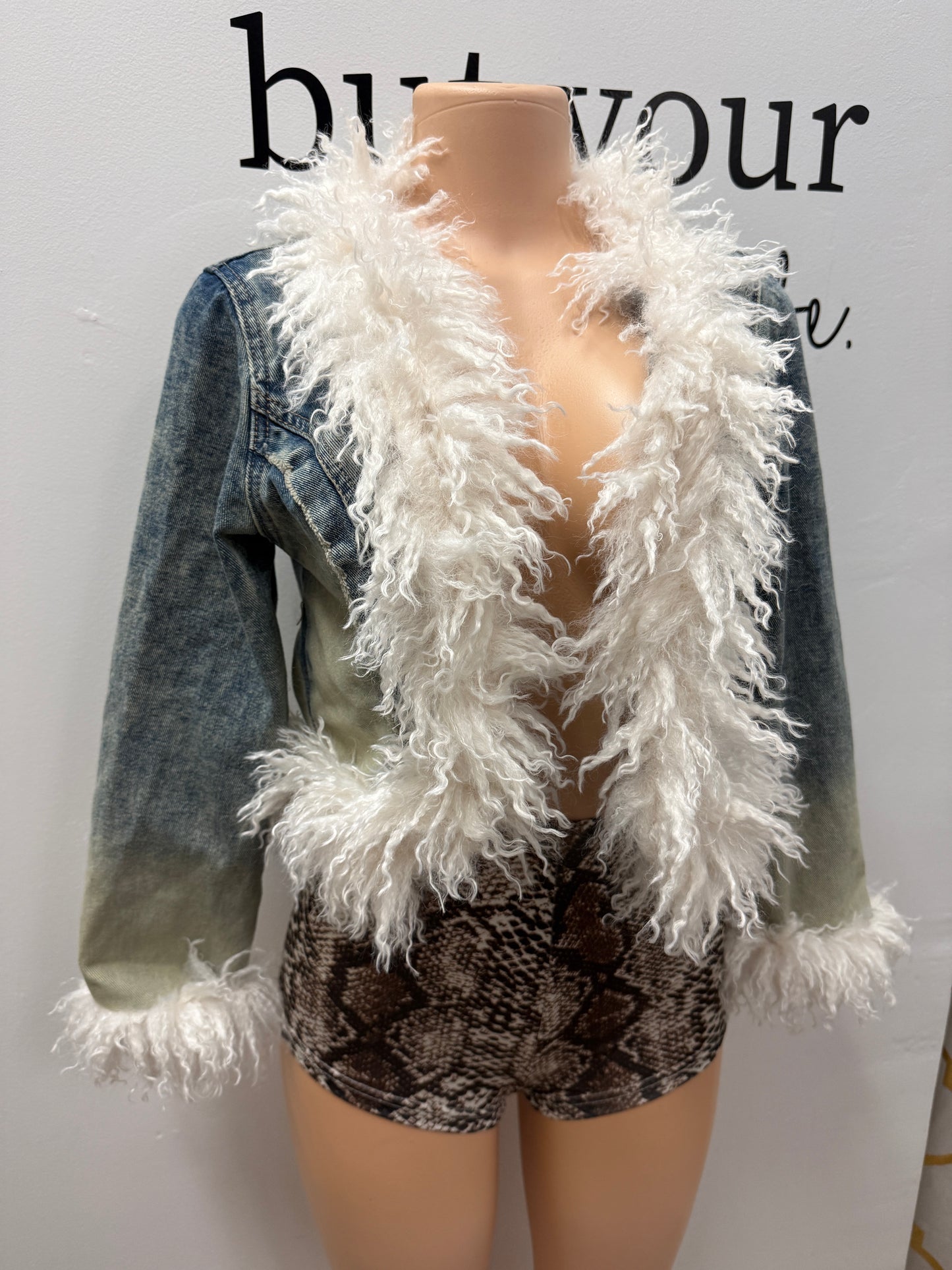 Snow Luxe Denim Fur Trim Jacket