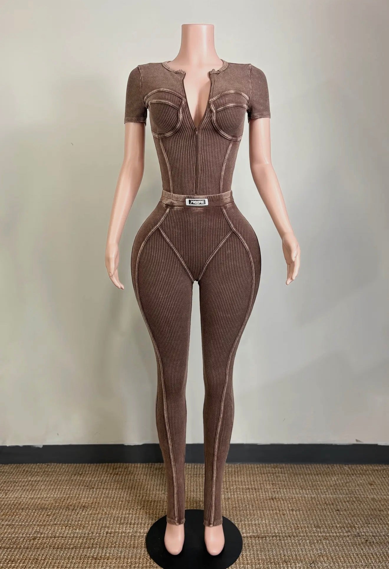 Contour Seam Ribbed Jumpsuit – Vintage Wash