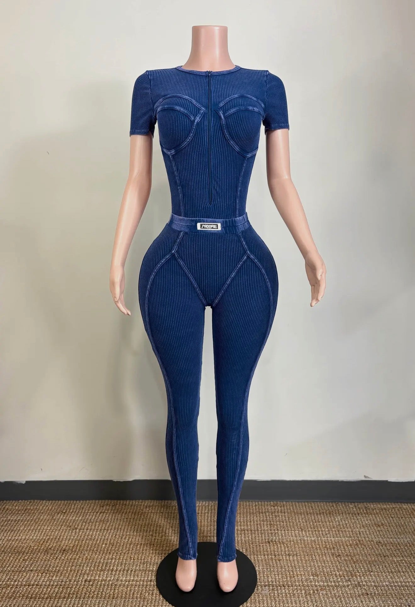 Contour Seam Ribbed Jumpsuit – Vintage Wash