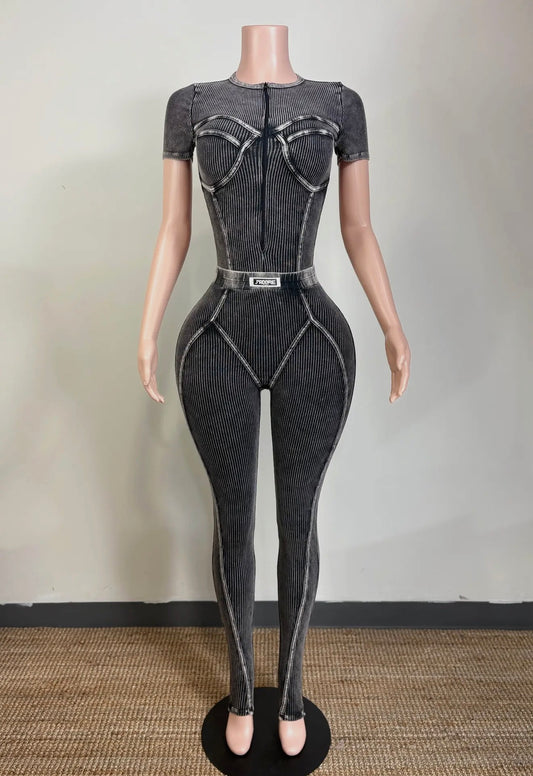 Contour Seam Ribbed Jumpsuit – Vintage Wash