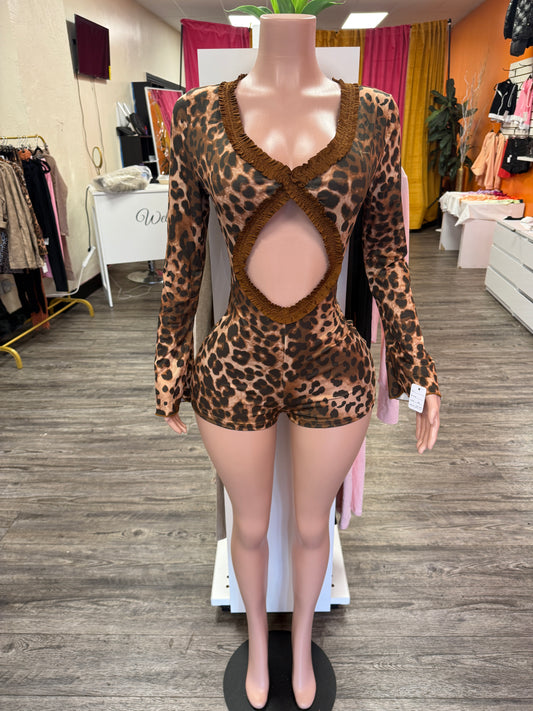Dark Leopard Puff Romper