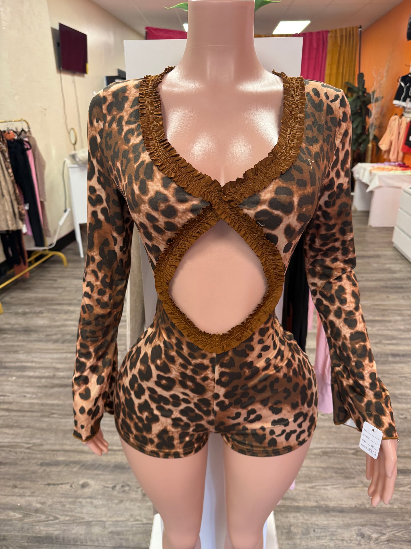 Dark Leopard Puff Romper
