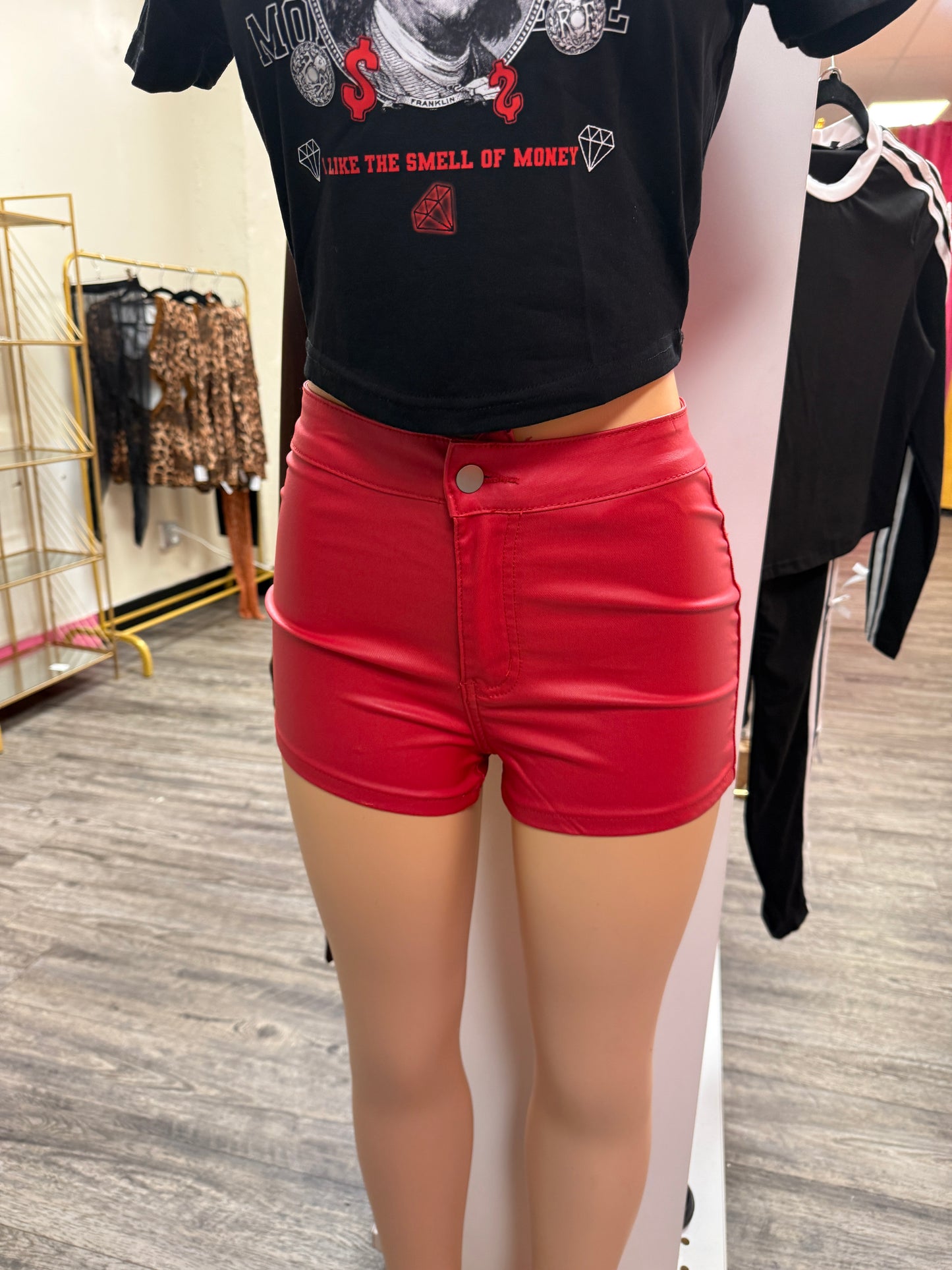 Baddie Leather Red Shorts