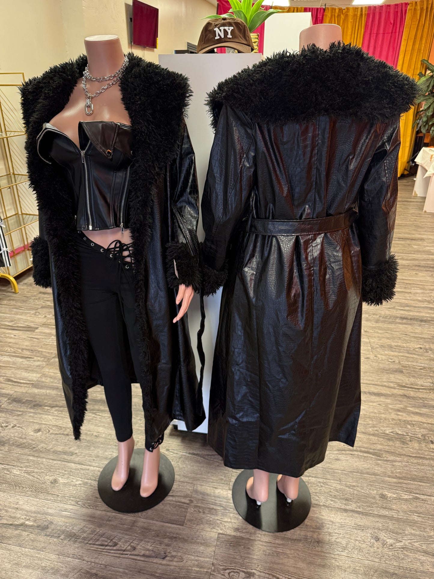 Fur Leather Trench Coat