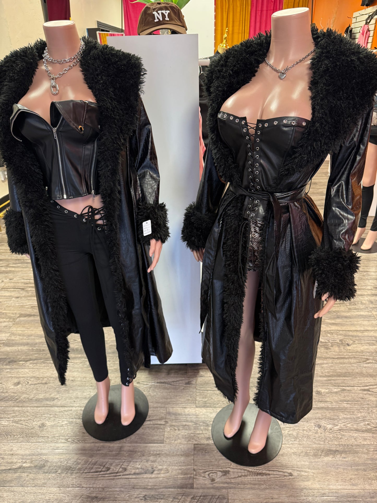 Fur Leather Trench Coat