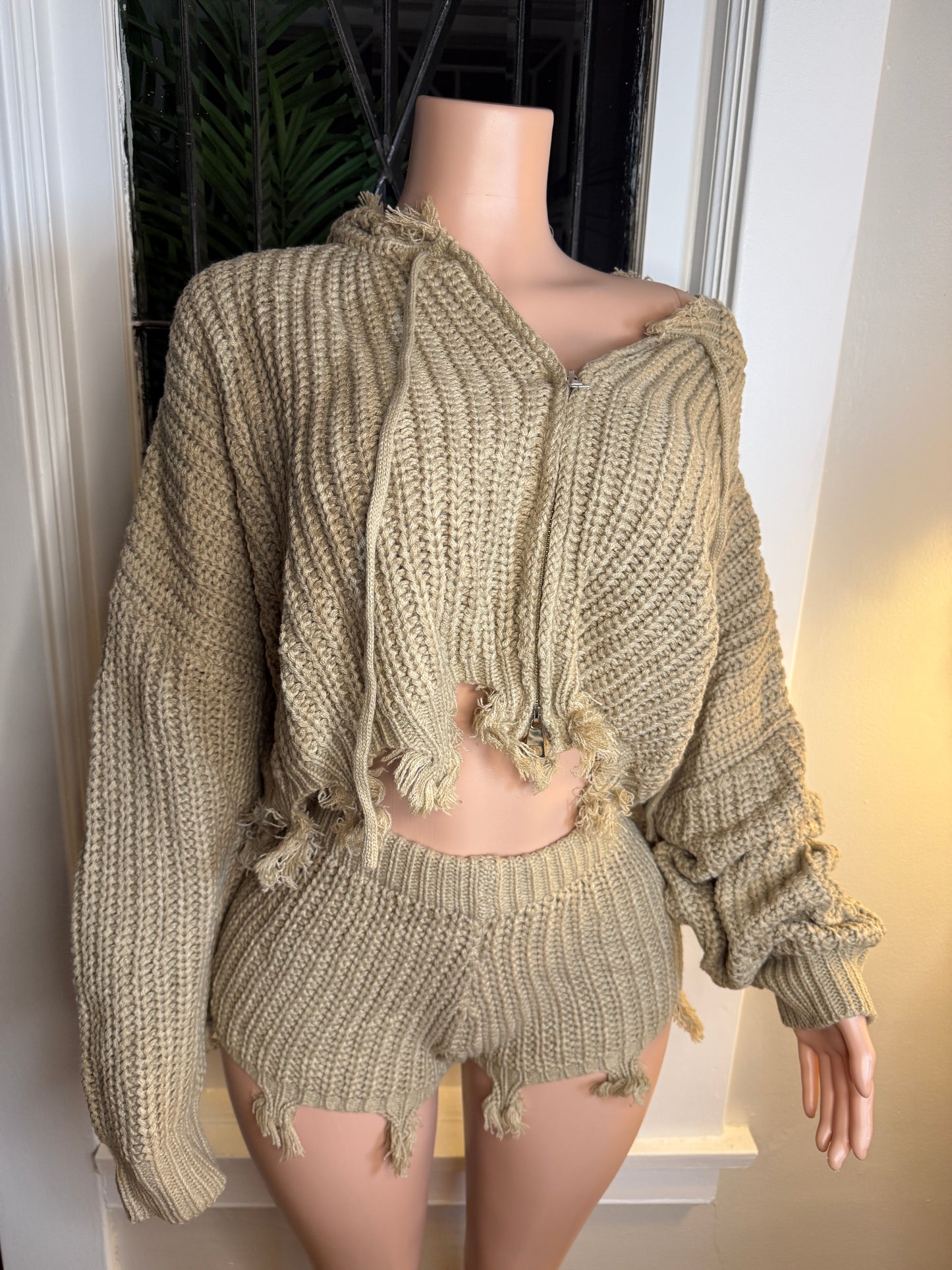 Distressed Knit Two-Piece Set