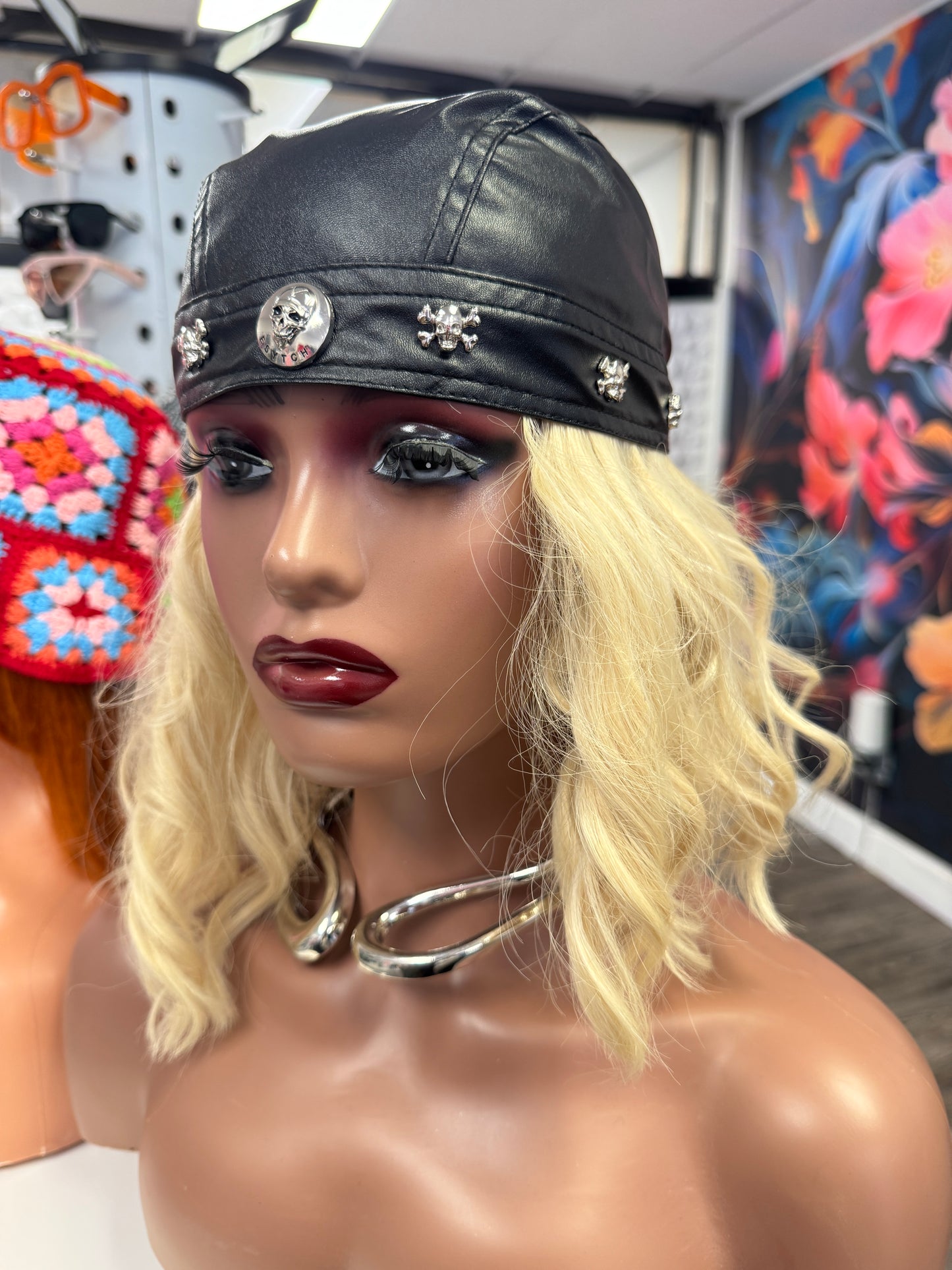Biker Leather Bandana Cap