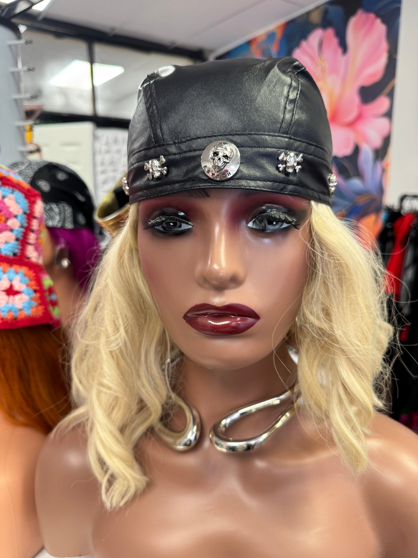 Biker Leather Bandana Cap