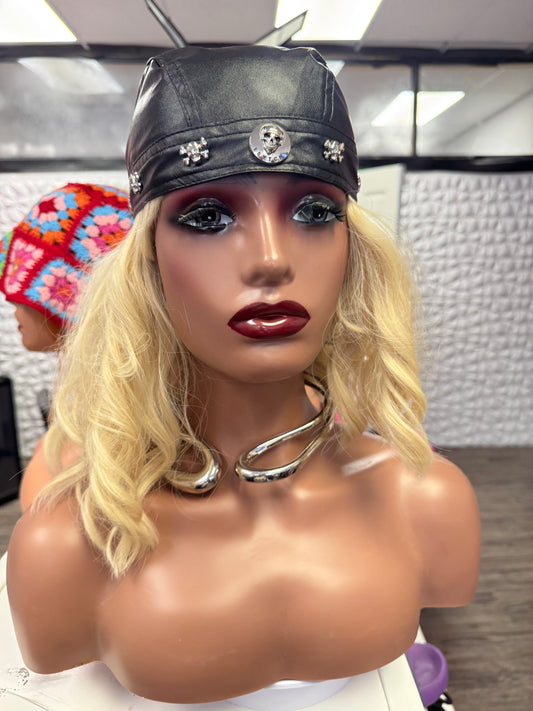 Biker Leather Bandana Cap