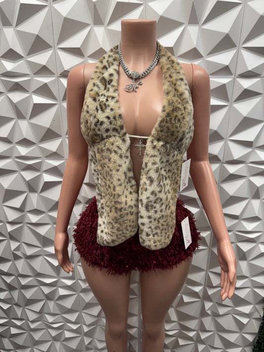 Nude Mix Fur Backless Top