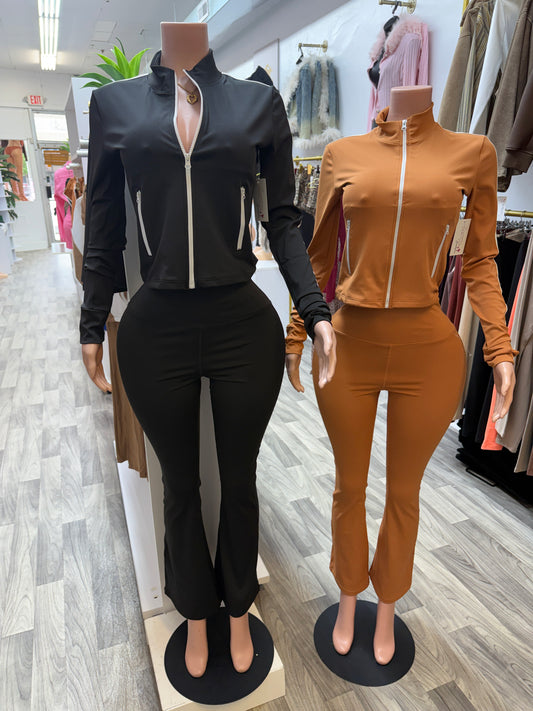Women’s 2-Piece Active Set | Zip-Up Jacket & Flare Leggings