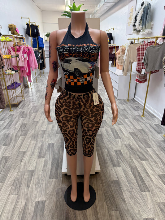 Fastback Baddie Custom Cut Graphic Halter Top – Lace-Up Back Streetwear Tee